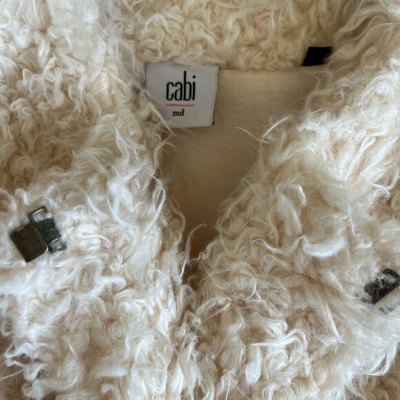 Cabi Jacket Coat Womens Size M Ivory #3024 Teddy Faux Fur Lined Shaggy Cropped - Picture 8 of 12